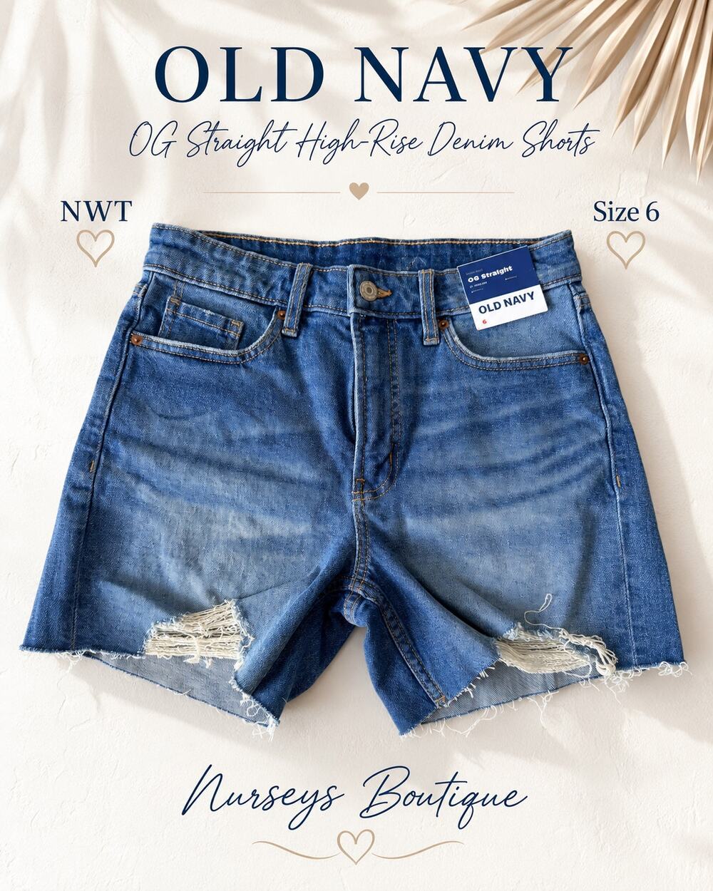 Old Navy High Rise OG Straight Distressed Denim Shorts NWT Size 6